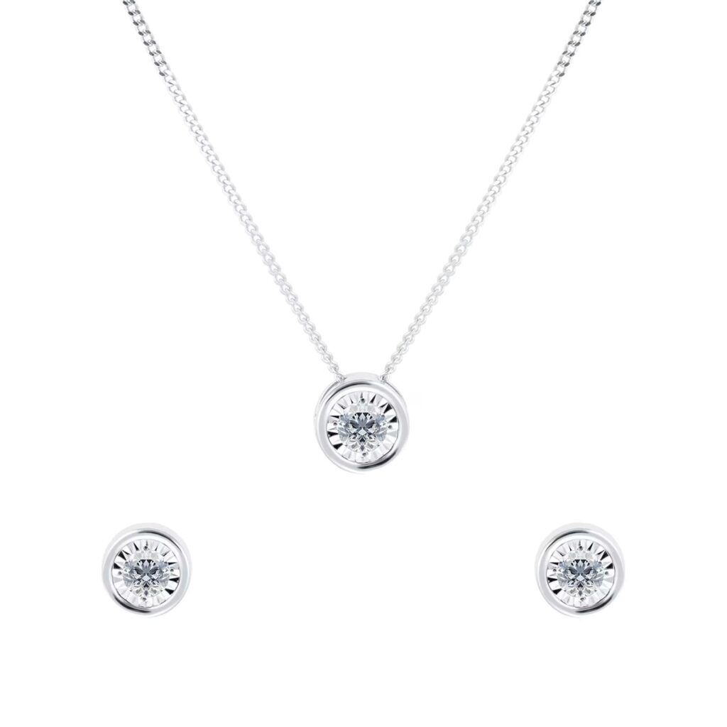 9ct White Gold 0.20cttw Diamond Illusion Jewellery Set